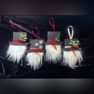 Festive Snowman Ornaments with Hats Handmade Set of 4